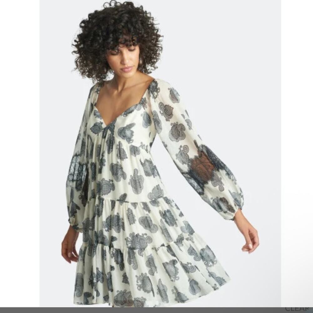 Sachin & Babi Ivory and Black Liam Babydoll Peasant  Dress